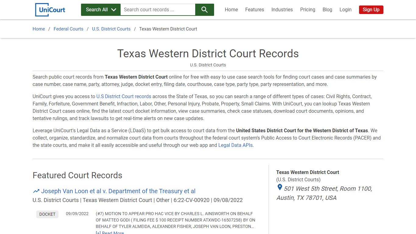 Texas Western District Court Records | PACER Case Search | UniCourt