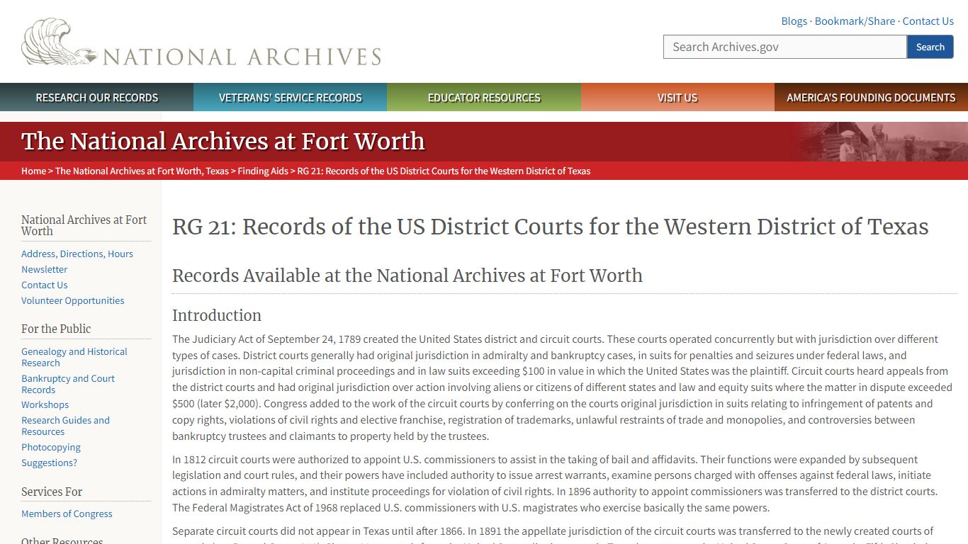 RG 21: Records of the US District Courts for the Western District of Texas